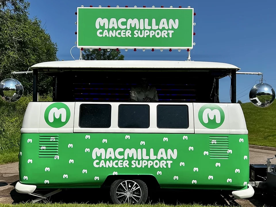 macmillan cancer support branded dj van for charity gala